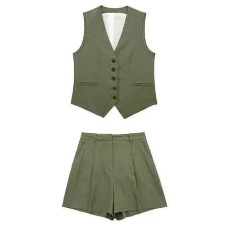 Carter Linen Coord Set in Olive - styled flat-lay shot, olive - Miss Mosa By Akanksha