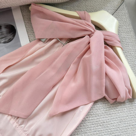 Carys Halterneck Pearl Ruffle Mini Dress
