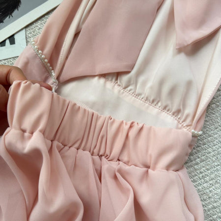 Carys Halterneck Pearl Ruffle Mini Dress