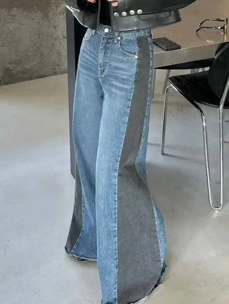 Casia Two Tone Denim Jeans In Blue - front shot on model of the two-tone jeans - Miss Mosa By Akanksha