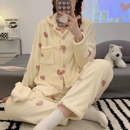 Casper Fleece 3 pc Nightsuit - lifestyle shot on model, cream - Miss Mosa By Akanksha