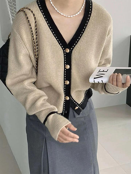 Caspian Buttoned Sweaters - front shot on model, beige - Miss Mosa By Akanksha