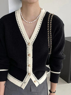 Caspian Buttoned Sweaters - front shot on model, black - Miss Mosa By Akanksha