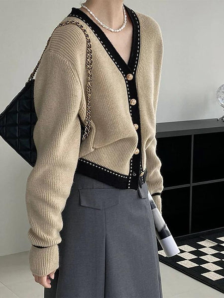 Caspian Buttoned Sweaters - front shot on model, beige - Miss Mosa By Akanksha
