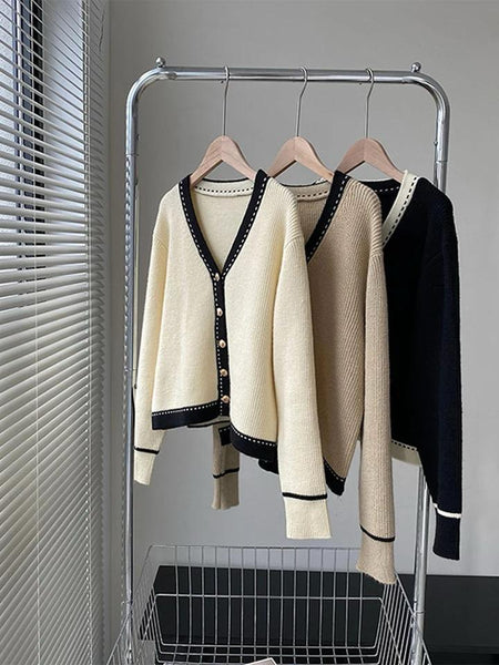 Caspian Buttoned Sweaters - front shot on hanger, cream - Miss Mosa By Akanksha