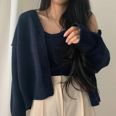 Castor Sweater Set - front shot on model, navy - Miss Mosa By Akanksha