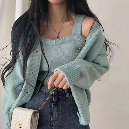 Castor Sweater Set - front shot on model, sage green - Miss Mosa By Akanksha