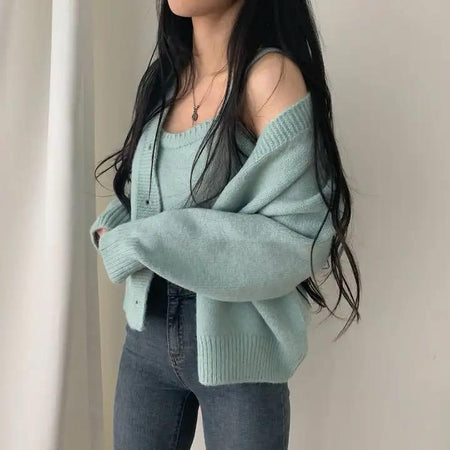 Castor Sweater Set - side shot on model, sage green - Miss Mosa By Akanksha