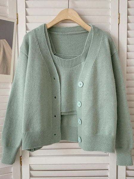 Castor Sweater Set - front shot on hanger, sage green - Miss Mosa By Akanksha