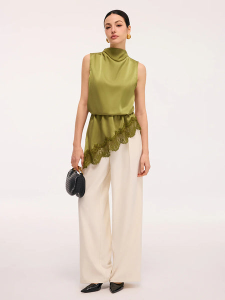 Cathy Statement Sleeveless Top - front full-length shot, olive green - Miss Mosa By Akanksha