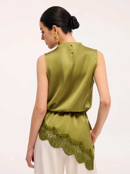 Cathy Statement Sleeveless Top - back shot, olive green - Miss Mosa By Akanksha