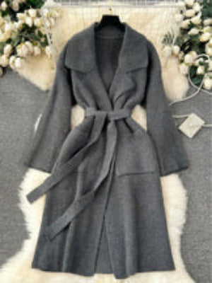 Catrina Winter Shrug With Belt In Black - flat-lay product shot on hanger - Miss Mosa By Akanksha