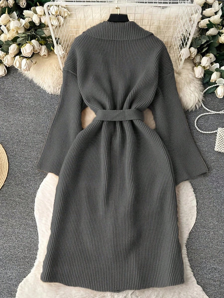 Catrina Winter Shrug With Belt In Grey - back flat-lay product shot on hanger - Miss Mosa By Akanksha
