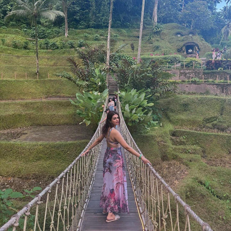 Celestial swimsuit with Skirt In Multicolour - lifestyle shot on model, multicolour - Miss Mosa By Akanksha