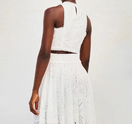 Celine Eyelet Summer Coord Set - front shot on model, white - Miss Mosa By Akanksha