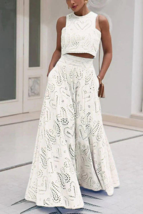 Celine Eyelet Summer Coord Set In White