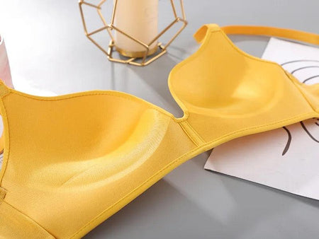 Celine Seamless Bralettes - close-up of padded cups, yellow - Miss Mosa By Akanksha