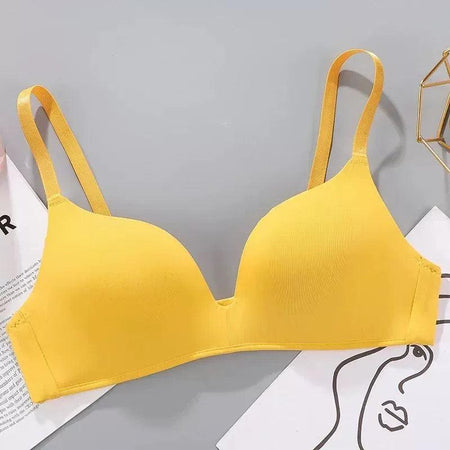 Celine Seamless Bralettes - front shot on hanger, yellow - Miss Mosa By Akanksha