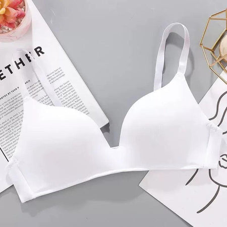 Celine Seamless Bralettes - front shot on hanger, white - Miss Mosa By Akanksha