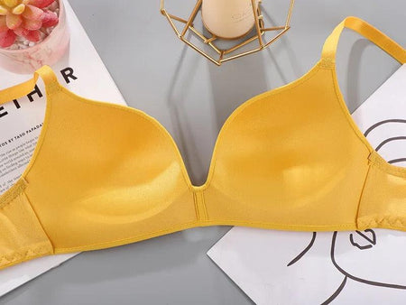 Celine Seamless Bralettes - back shot on hanger, yellow - Miss Mosa By Akanksha