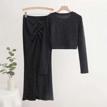 Cerise Luxe Party 2 Piece Set - flat-lay shot on hangers, black - Miss Mosa By Akanksha