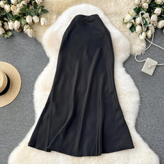 Cest Elegant Satin Skirt - styled flat-lay shot, black - Miss Mosa By Akanksha
