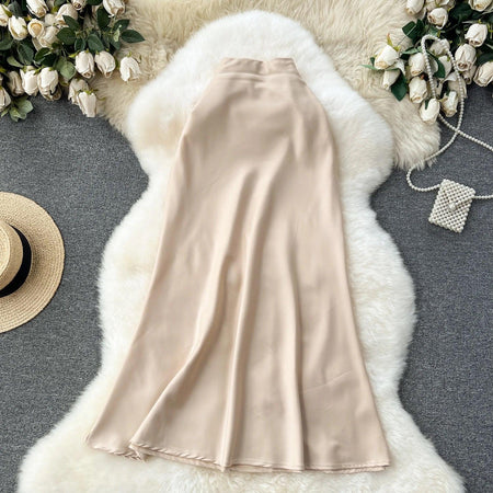 Cest Elegant Satin Skirt in Ivory - styled flat-lay shot, ivory - Miss Mosa By Akanksha