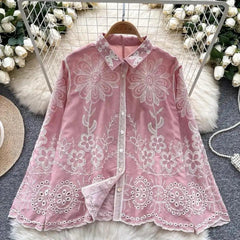 Cevia Premium Embroidered Cotton Shirt - flat-lay product shot on hanger, pink - Miss Mosa By Akanksha