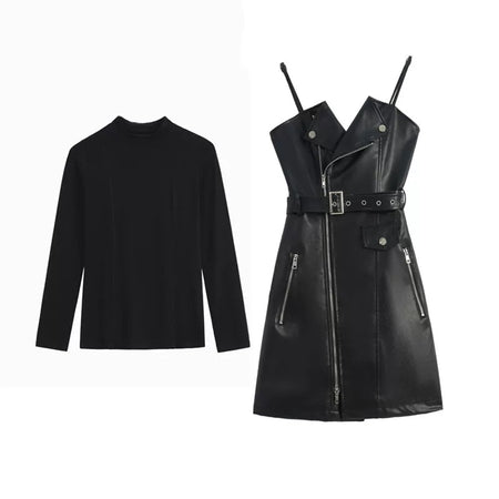 Champel PU Leather Dress in Black - flat-lay product shot, black - Miss Mosa By Akanksha