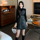 Champel PU Leather Dress in Black - full-length shot on model, black - Miss Mosa By Akanksha