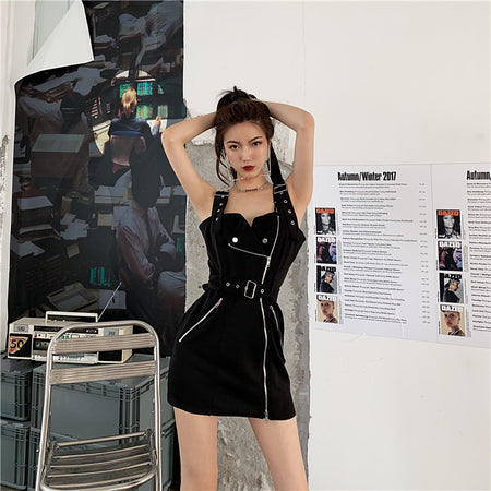 Champel PU Leather Dress in Black - full-length shot on model, black - Miss Mosa By Akanksha