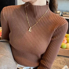Champel Statement Turtleneck Sweater - front shot on model, brown - Miss Mosa By Akanksha