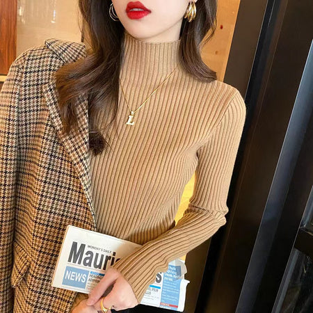 Champel Statement Turtleneck Sweater - front shot on model, camel - Miss Mosa By Akanksha