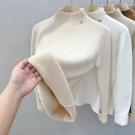 Charli Fleece Statement Pullover - flat-lay product shot, beige - Miss Mosa By Akanksha