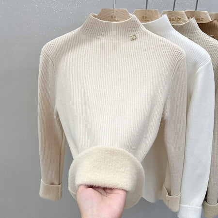 Charli Fleece Statement Pullover - flat-lay product shot, beige - Miss Mosa By Akanksha