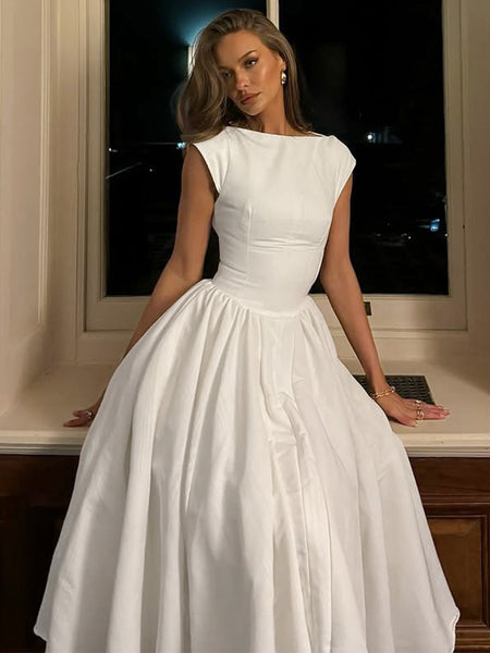 Charlie Backless Maxi Dress - seated shot, white - Miss Mosa By Akanksha