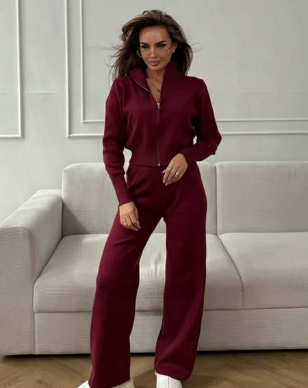 Charlin Premium Winter Coord Set - full-length front shot, burgundy - Miss Mosa By Akanksha