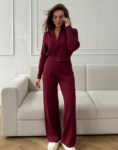 Charlin Premium Winter Coord Set - full-length front shot, burgundy - Miss Mosa By Akanksha