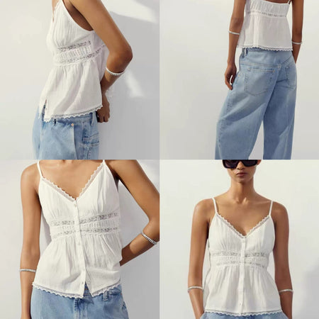 Charlotte Lace Summer Top - collage shot, white - Miss Mosa By Akanksha