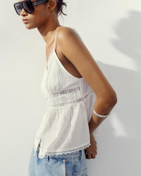 Charlotte Lace Summer Top - side shot, white - Miss Mosa By Akanksha