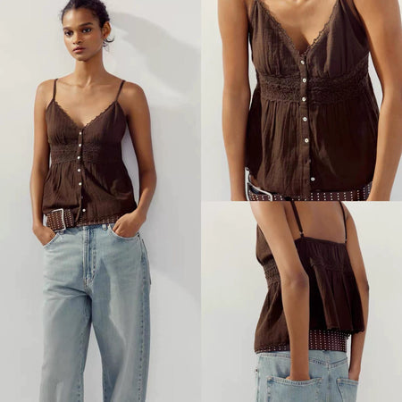 Charlotte Lace Summer Top - collage shot, dark brown - Miss Mosa By Akanksha