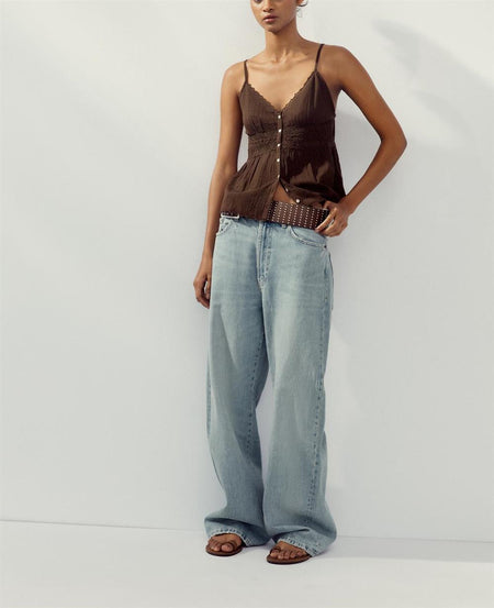 Charlotte Lace Summer Top - full-length shot, dark brown - Miss Mosa By Akanksha