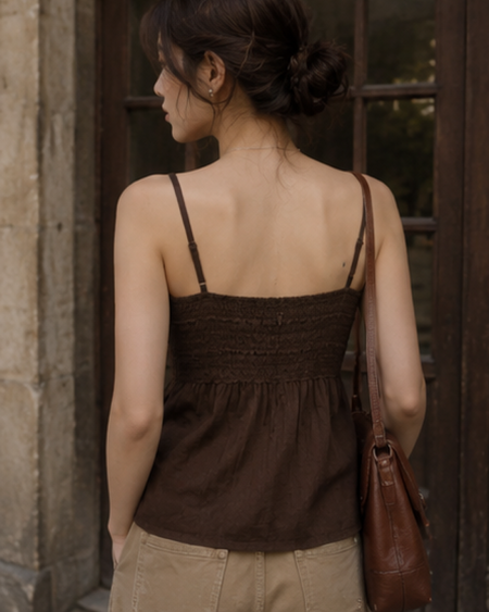 Charlotte Lace Summer Top - back shot, dark brown - Miss Mosa By Akanksha
