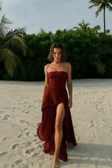Annora Off-Shoulder Maxi Dress With Scarf In Maroon