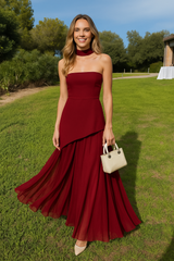 Annora Off-Shoulder Maxi Dress With Scarf In Maroon