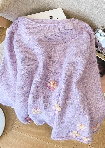 Chiara Floral Oversized Sweater In Lilac - flat-lay product shot - Miss Mosa By Akanksha