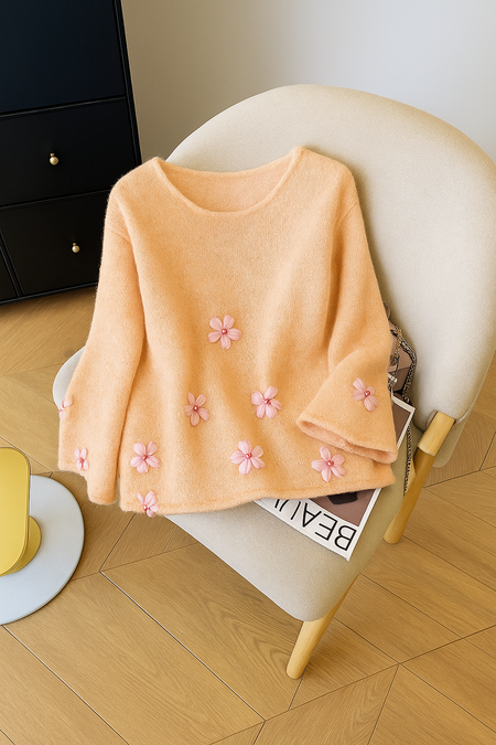 Chiara Floral Oversized Sweater In Peach - flat-lay product shot - Miss Mosa By Akanksha