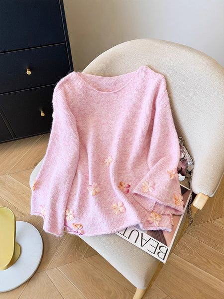 Chiara Floral Oversized Sweater In Pink - flat-lay product shot - Miss Mosa By Akanksha