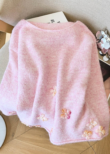 Chiara Floral Oversized Sweater In Pink - flat-lay product shot - Miss Mosa By Akanksha