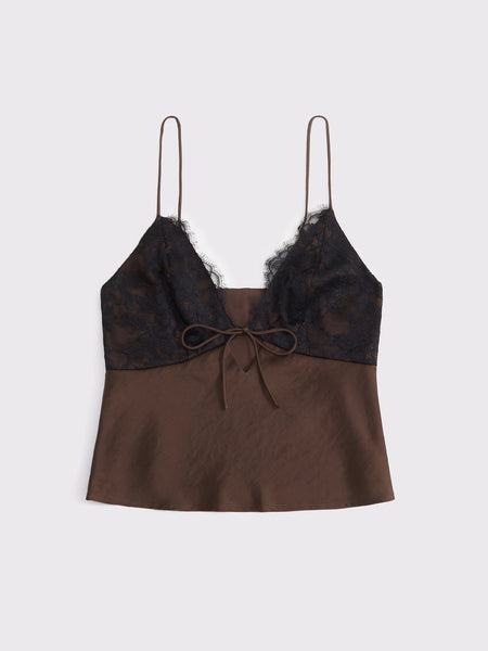 Chika Lace Summer Top - flat product shot, brown with black lace - Miss Mosa By Akanksha